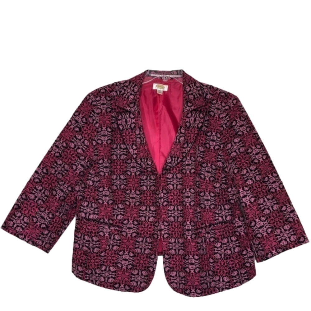 New - TALBOTS - Cotton Barbie Pink Embroidered Black Blazer w/ Pockets - Size 14